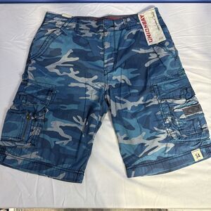 Unionbay Shorts Mens 34 Blue Camouflage Cargo Shorts Pockets Comfort Casual Camo
